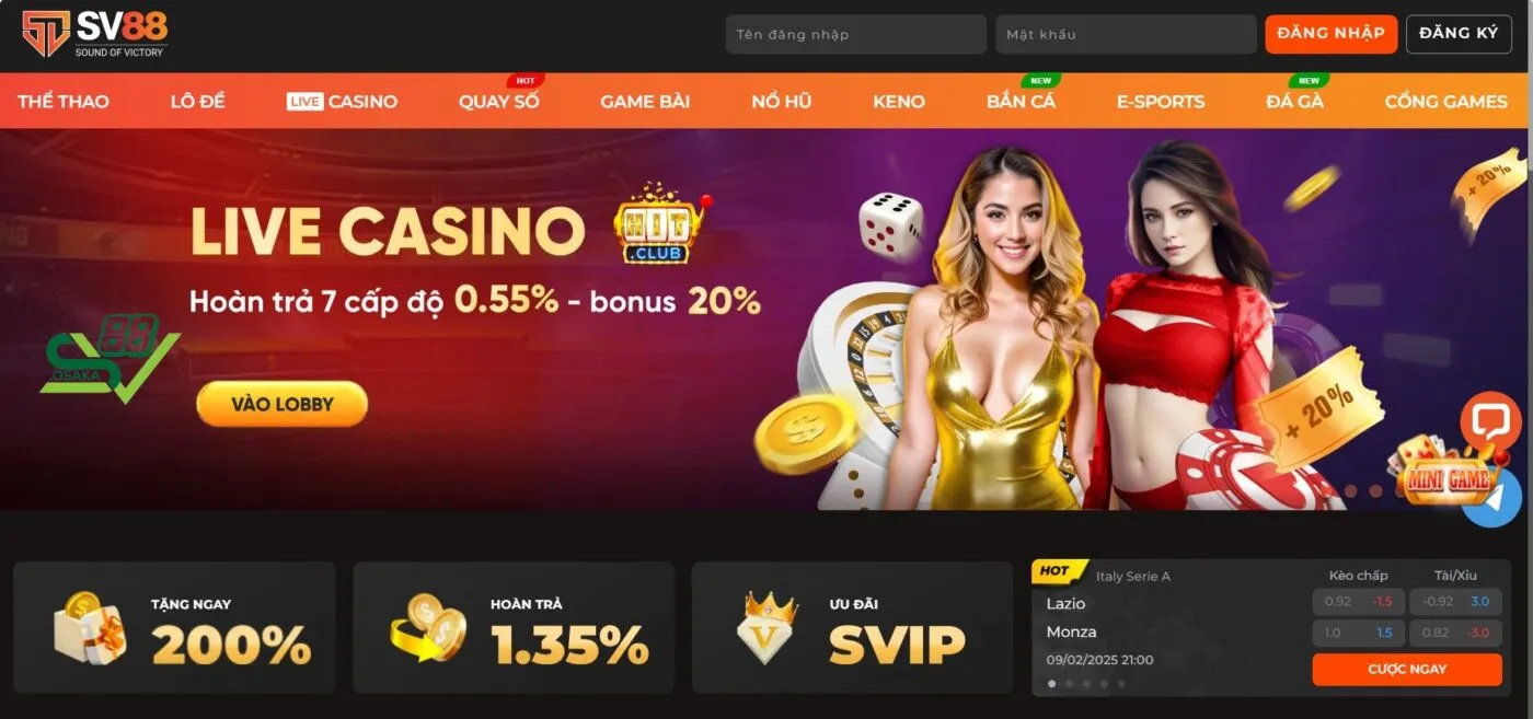 Giao diện SV88 thiết kế đẹp mắt